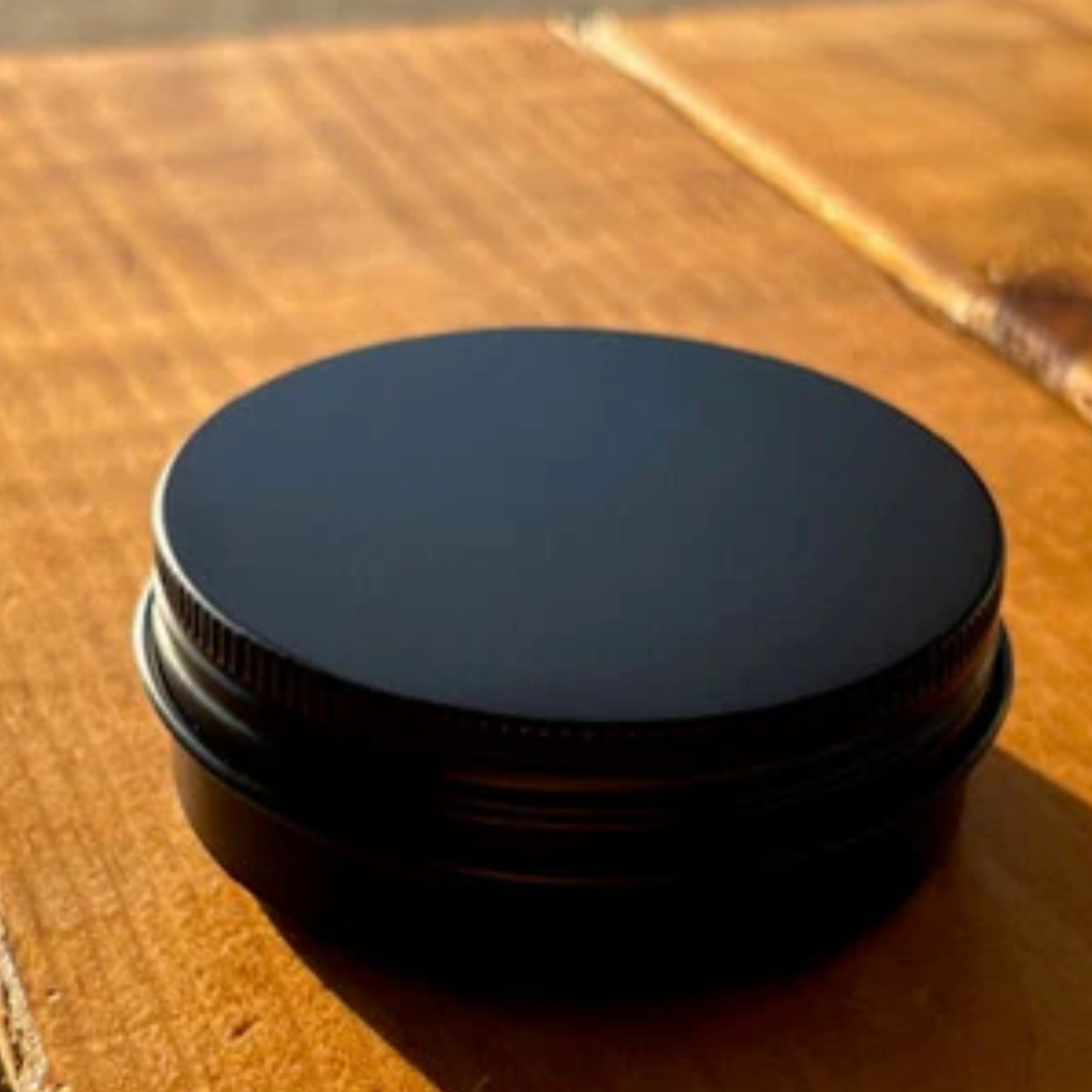 beard balm tin closed with lid on