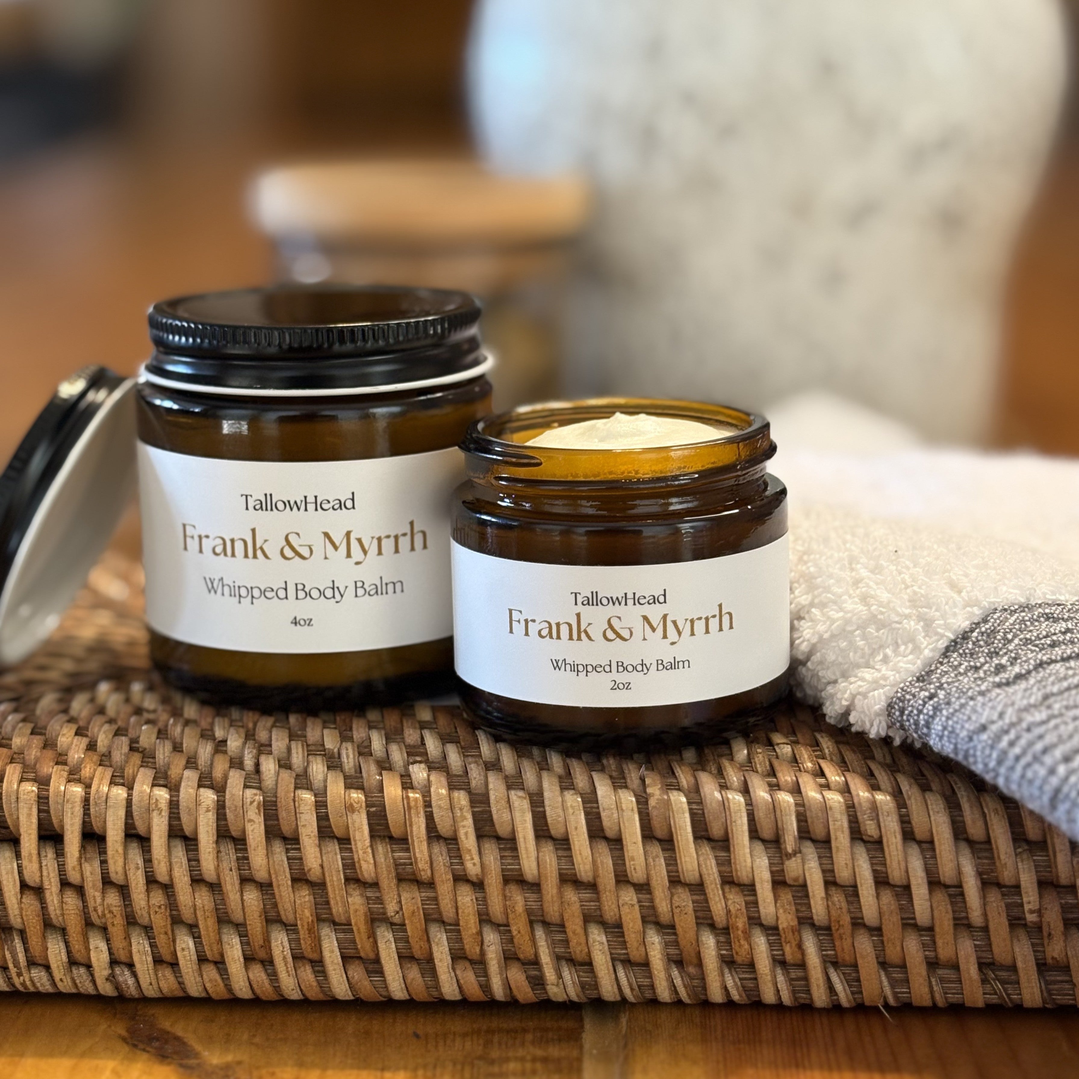 2 jars of frank & myrrh whipped body balms
