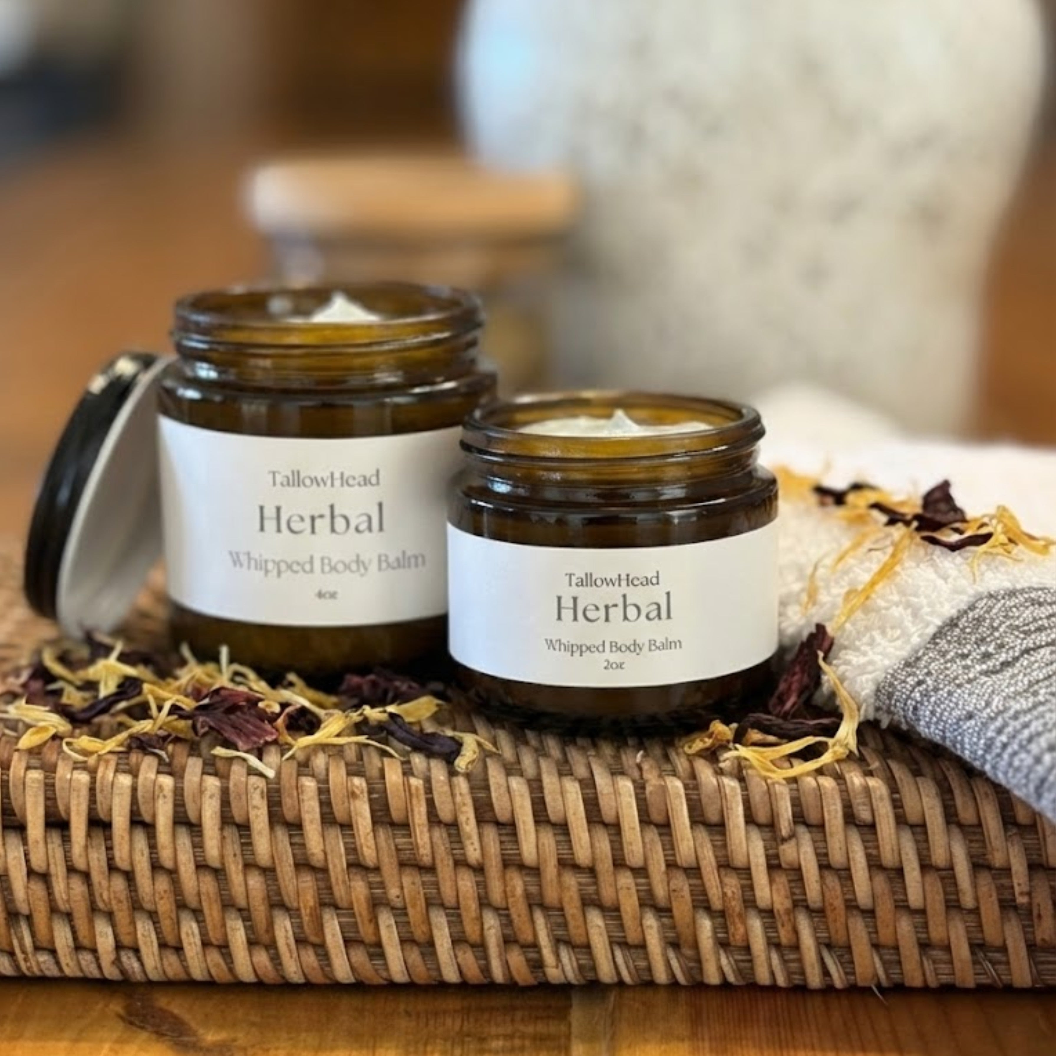 Herbal whipped tallow body balms